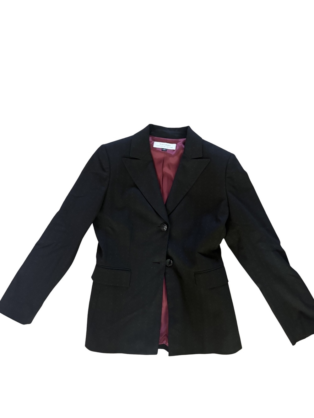 Tahari Black Women's Two-Button Blazer with Burgundy Lining